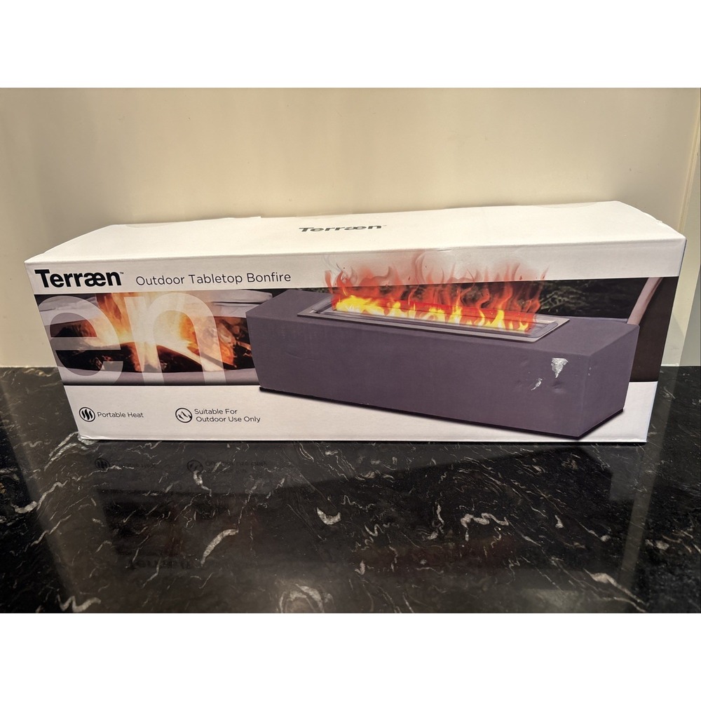 Terraen Outdoor Tabletop Bonfire Portable Heat Gray Rectangle